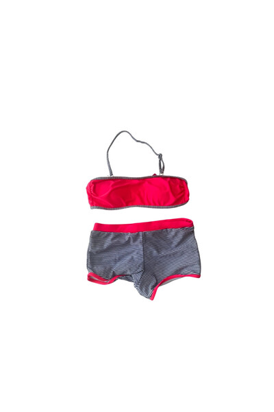 hazelin Νέον ροζ μαύρο ριγέ στράπλες μπικίνι - κορίτσι 4-12 ετών HZL24S-LC9034