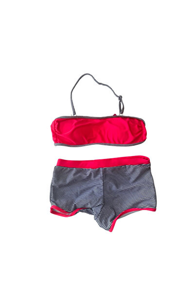 hazelin Νέον ροζ μαύρο ριγέ στράπλες μπικίνι - κορίτσι 4-12 ετών HZL24S-LC9034