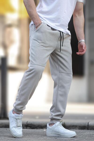 Madmext Boyalı Gri Erkek Paçası Lastikli Polar Eşofman Altı 6555