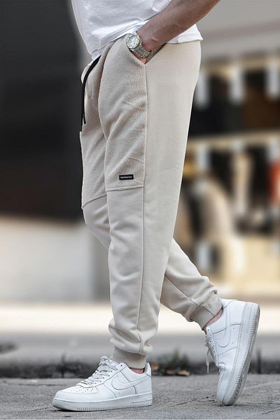 Madmext Beige Fleece-Jogginghose für Herren – elastisches Bein 6555