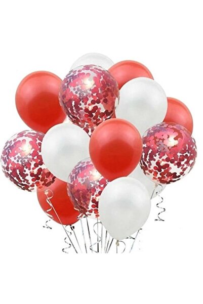 Partioutlet Kırmızı Beyaz Konfetili Balon