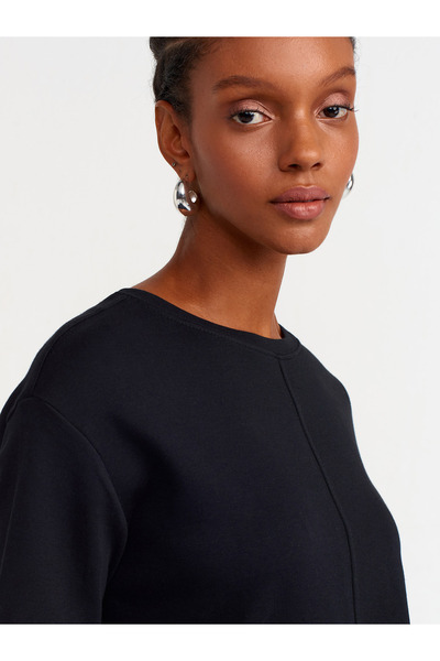Dilvin 31218 Dikiş Detaylı Pamuklu T-shirt-siyah
