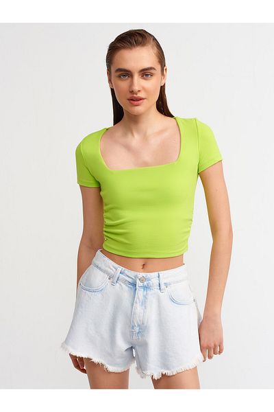 Dilvin 30118 T-shirt-lime με τετράγωνο λαιμό