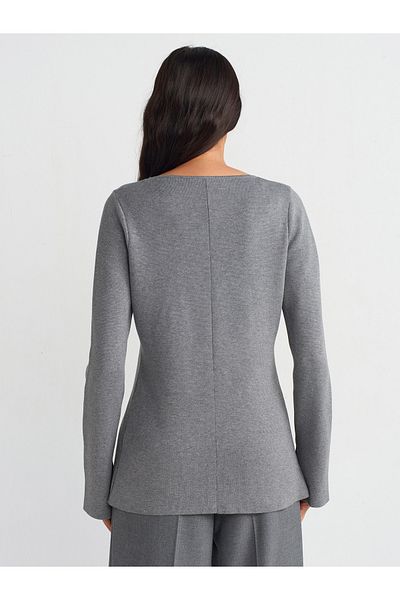 Dilvin 60250 Model V-Neck Smoked Knitwear Cardigan - Sleeve Slit and Button Detail