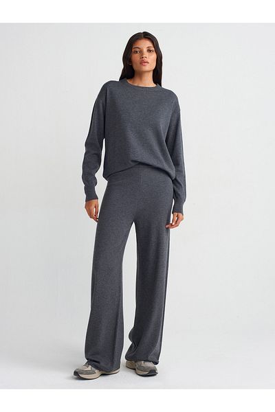 Dilvin 70163 Smoke M. - Elastic Waist Knitwear Trousers