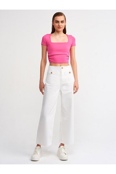 Dilvin 30118 Tricou cu gât pătrat-roz