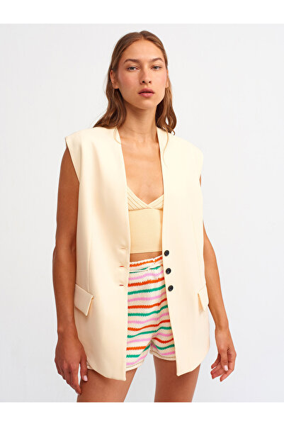 Dilvin 6909 Модель жовтий жилет без коміра