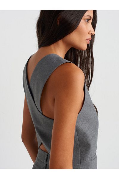 Dilvin 60545 Gray Blazer Vest - Back Detail