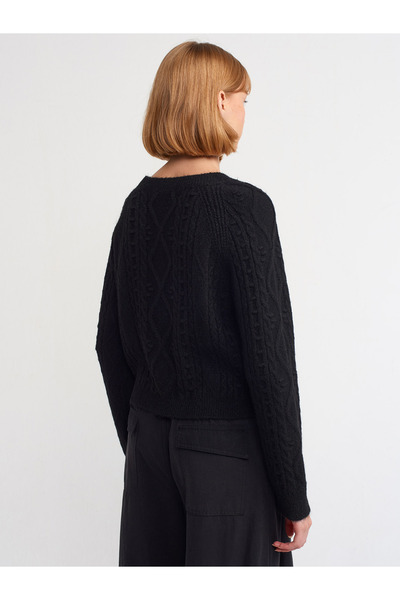 Dilvin 10462 Bisiklet Yaka Önü Taş Işlemeli Kazak-siyah