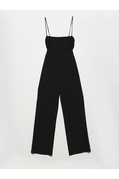 Dilvin 70344 Schwarzer Träger-Jumpsuit - Fensterdetail