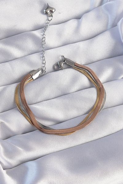 Mu Art Ahşap 316L Steel Colorful Italian Chain Model Multiple Bracelet