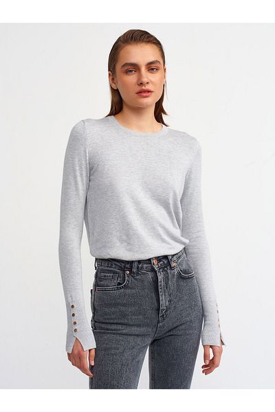 Dilvin 1267 Crew Neck Sweater with Middle Sleeve Drop - gray Melange