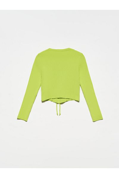 Dilvin 10193 Pullover mit Fahrradkragen und Spitzendetails vorne - Limettengrün