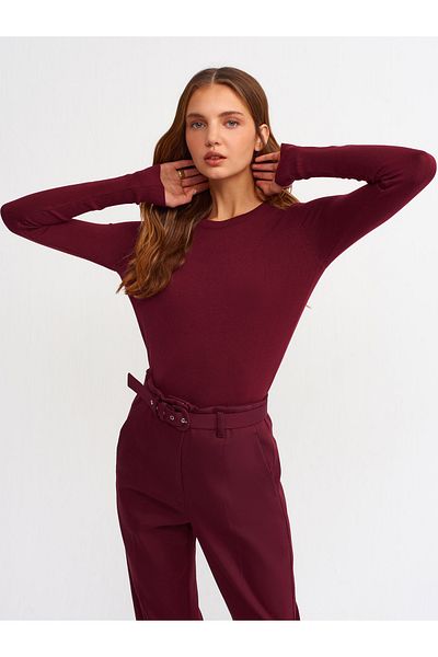 Dilvin 1267 Tricotaj cu gât crew Pulover-visiniu