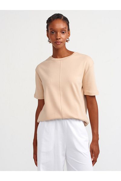 Dilvin 31218 Tricou din bumbac de culoare bej cu cusături