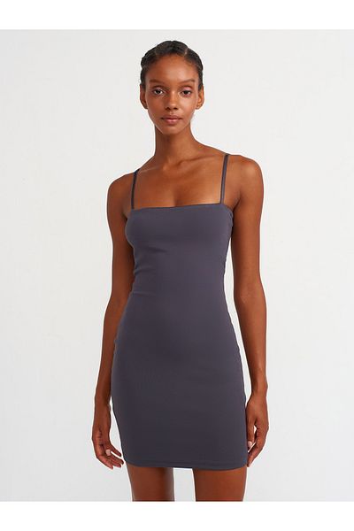 Dilvin 91129 Rochie mini cu bretele antracit - Asezat pe corp
