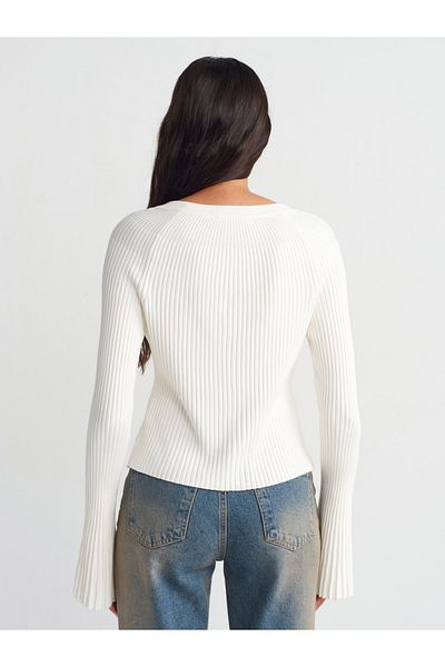 Dilvin 60246 Ecru Crew Neck Spanish Sleeve Knitwear Cardigan