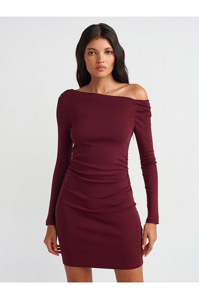 Dilvin 90848 Rochie mini asimetrică roșie claret
