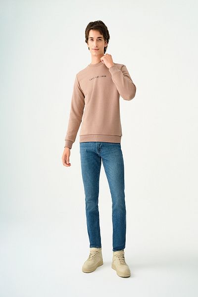 Loft 2037100   Light Brown Men's Small Test 1968 Lettered Crew Neck Two Thread Sweat