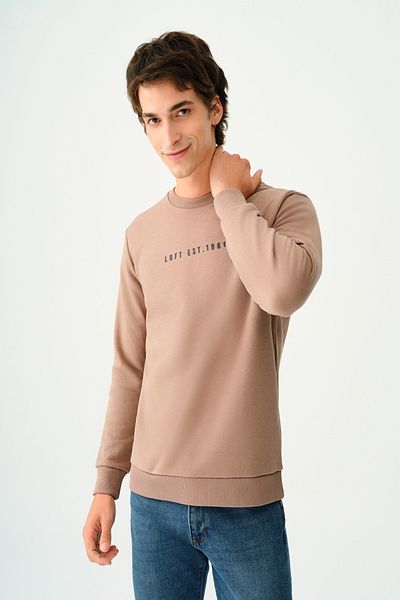 Loft 2037100   Light Brown Men's Small Test 1968 Lettered Crew Neck Two Thread Sweat