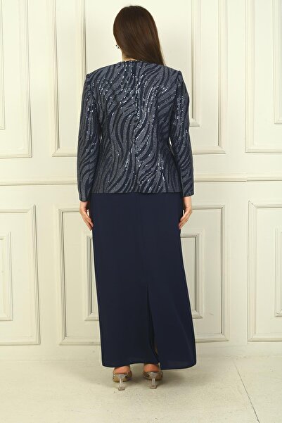 By Saygı Plus Size Γυναικείο - Half Moon Sleeve Sequin Jacket, Φόδρα κρεπ μπλούζα και μακριά φούστα σετ 3 τεμαχίων