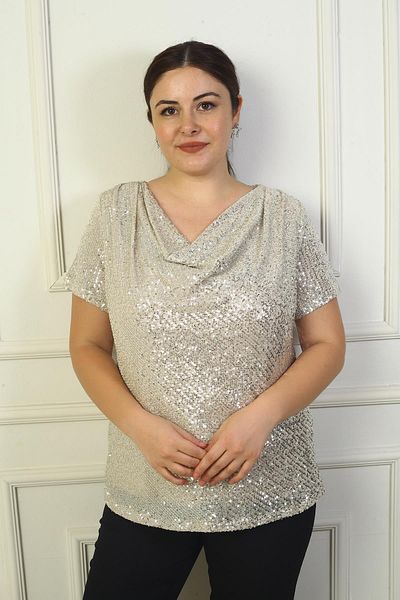 By Saygı Bluză de damă cu guler și căptușeală cu paiete de mărime mare
