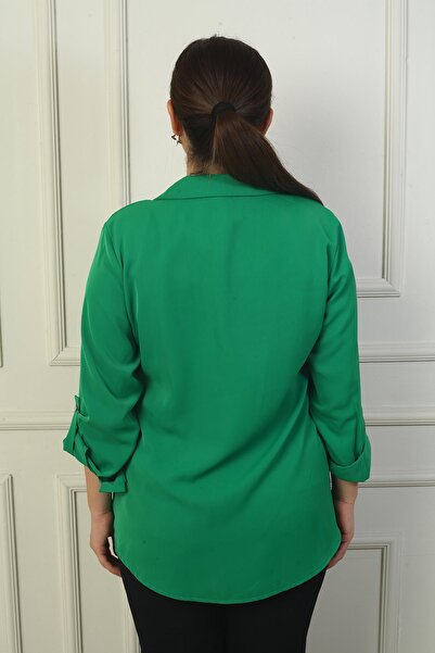 By Saygı Női ujjú, összehajtható kőből készült, részletes krepp szatén nagy méretű ing