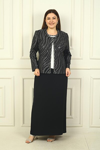 By Saygı Μπλούζα Half Moon Sleeve and Lined Crepe Skint Jacket - Large Size 3 τεμάχια Σετ