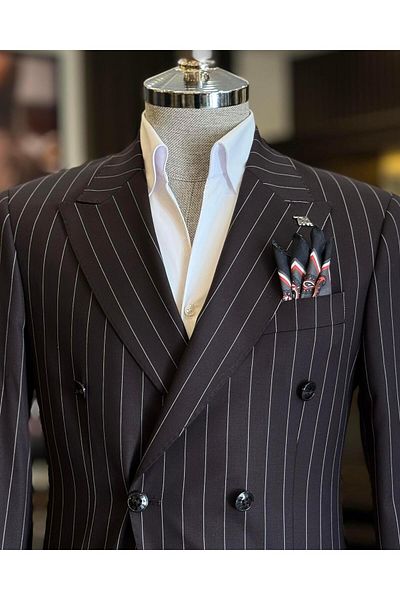 TerziAdemAltun Set jachetă și pantaloni în dungi în stil italian maro - T12898