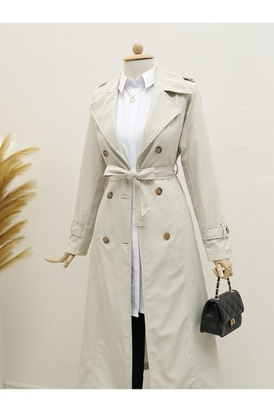 Modamorfo Steinfarbener Trenchcoat mit Gürtel