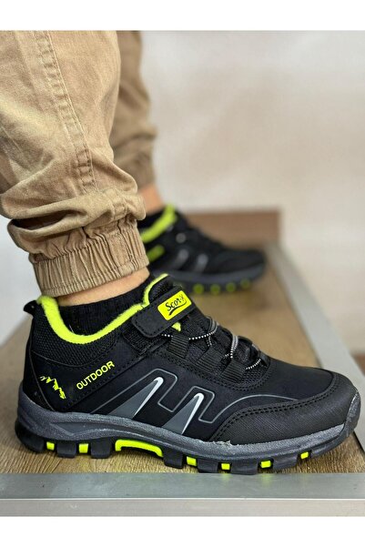 homiro Bantlı Unisex Kısa Çocuk Spor Outdoor Ayakkabı-Siyah-Yeşil