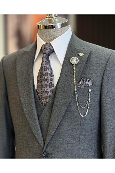 TerziAdemAltun Gray Italian Style Jacket Vest and Trousers Set - T12805