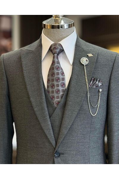 TerziAdemAltun Gray Italian Style Jacket Vest and Trousers Set - T12805