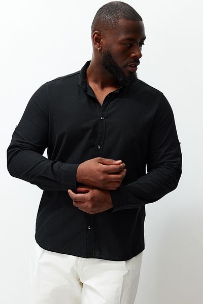 Trendyol Collection Black Regular Fit Large Size Shirt - Comfortable Button Collar TMNSS23GO00094