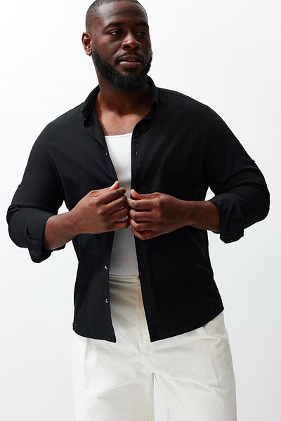Trendyol Collection Black Regular Fit Large Size Shirt - Comfortable Button Collar TMNSS23GO00094