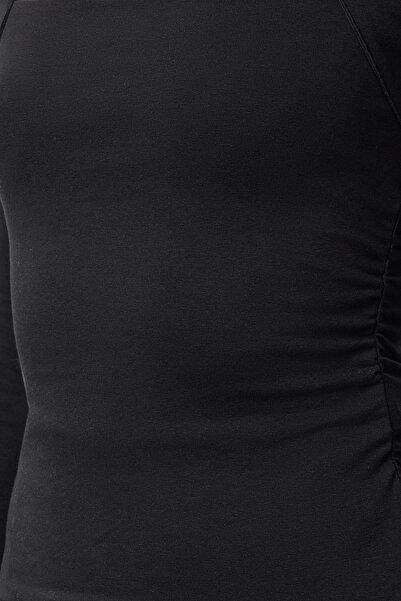 Trendyol Collection Černý čtvercový límec Slim/Slitá pletená halenka s detailním stahovacím páskem/drape TWOAW25BZ00194