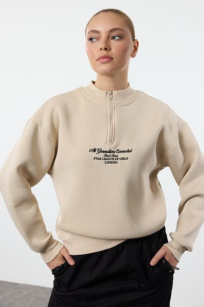 Trendyol Collection Πλεκτό μπλουζάκι με φερμουάρ Fleece Stand Oversize - Twoaw24sw00127