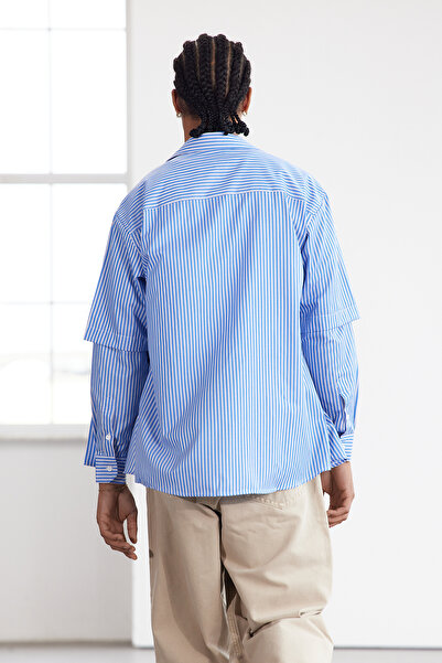 Trendyol Collection Limitált kiadás - kék, laza, alsó, hurkos ujjú ing TMNAW25GO00031