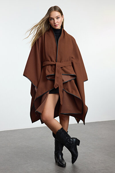 Trendyol Collection Brown Soft Textured Oversize Cloak Coat Twoaw25Kb00056