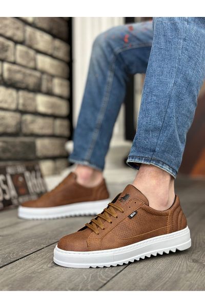 BOA BA0323 BOA Thick Serrated High Sole Tan Lace-Up Sports Men's Shoes