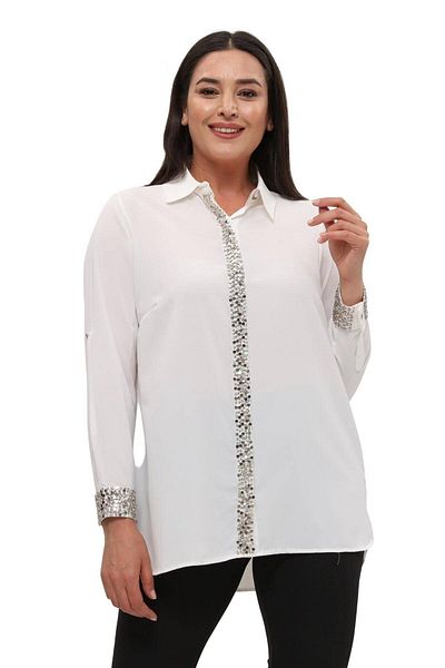 Hanezza Jessica Handmade Crepe Evening Dress Shirt - Plus Size Elegance Hand Embroidered