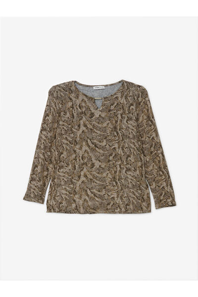 LC Waikiki LCW Bisiklet Yaka Desenli Uzun Kollu Kadın Bluz