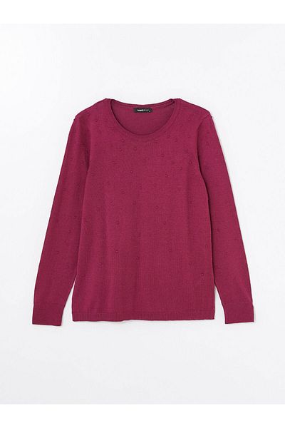 LC Waikiki Pulover de damă cu mânecă lungă, cu decolteu, cu model, cu mânecă lungă - W40248z8