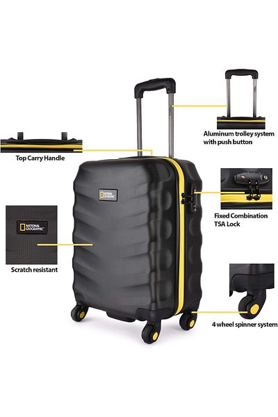 NATIONAL GEOGRAPHIC Arete ABS Hard Case Luggage Trolley Carry-On Small Cabin Black