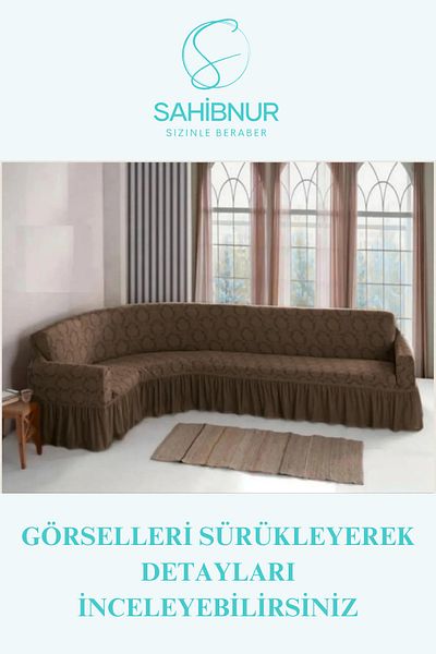 SAHİBNUR Гъвкав калъф за диван Sahibnur с жакардов шал и шарка - османски мотив, L ъгъл, 350 см