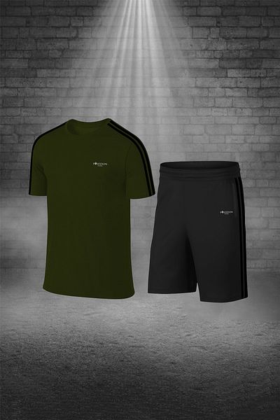 POSEIDON STORM تي شيرت رجالي مقاس كبير من قماش Dri-fit باللون الكاكي مع جيوب للتنزه والجري، تي شيرت قصير بفتحة رقبة دائرية، قميص سفلي مزدوج