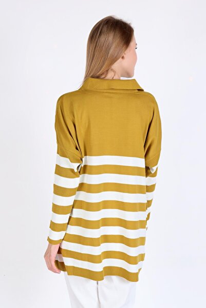 Rays 5340 Πόλο ριγέ τουνίκ με λαιμόκοψη λαδί