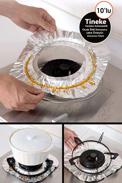 TİNEKE 10 Pieces Reused Heat Resistant Stove and Grill Protective Foil
