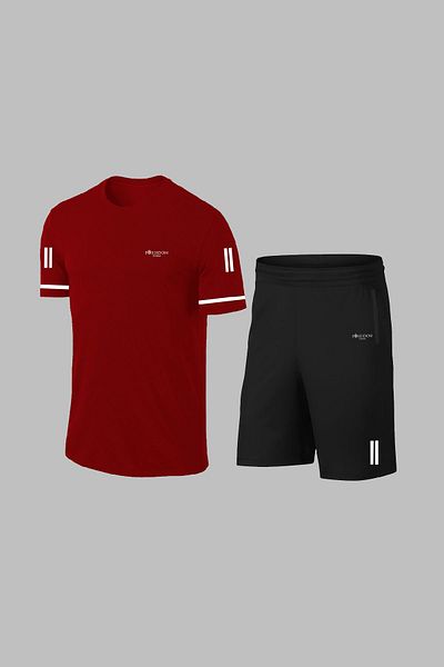 POSEIDON STORM Men's - Burgundy Dri-Fit Fabric Pocket Crew Neck Hiking T-Shirt Shorts Set