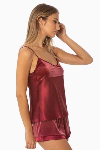 Pierre Cardin Velvet Satin Women's Shorts & Comb Set - 440 Claret Red